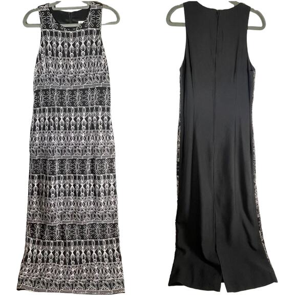 J.B.S Ltd Vintage Embroidered Midi Dress SIZE 10 Boho Zip up Fully Lined Black - Picture 1 of 11